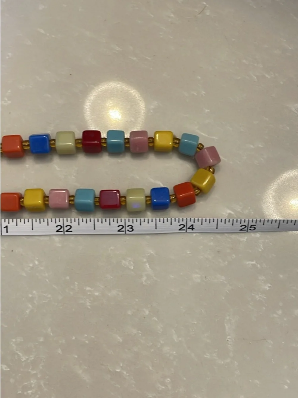 Vintage Multicolor Tile Bead Necklace - Blue, Yellow, Pink, Red, Orange, Cream - Picture 4 of 4